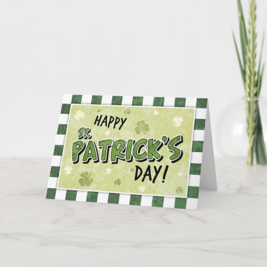 Happy St. Patrick's Day - Shamrock en Gingham Kaart (Voorkant)