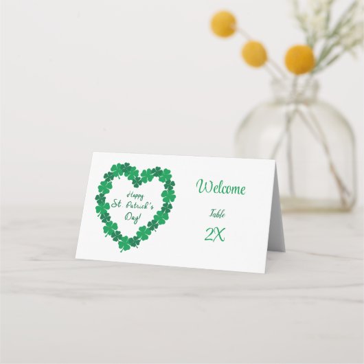 Happy St Patrick's Day Shamrock Heart Place Card Plaatskaartje (Voorkant)