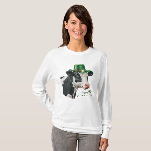 Happy St. Patrick's Day Shamrock Koe T-shirt (Voorkant volledig)