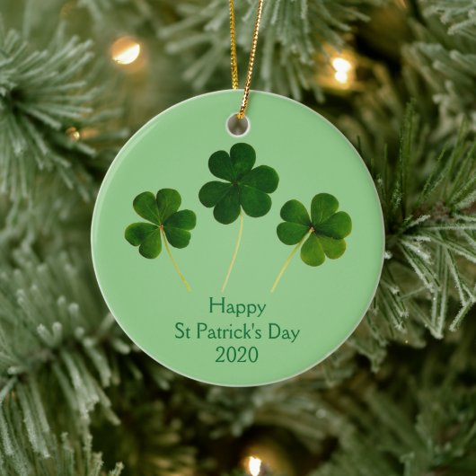 Happy St Patrick's Day Shamrock Leaf Green 2020 Keramisch Ornament (Boom)