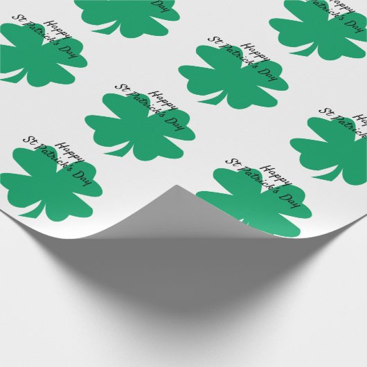 Happy St Patrick's Day Shamrock Leaf Green White Cadeaupapier (Hoek)