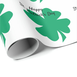 Happy St Patrick's Day Shamrock Leaf Green White Cadeaupapier