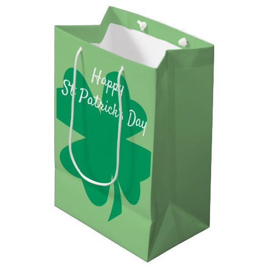 Happy St Patrick's Day Shamrock Leaf Irish Custom Medium Cadeauzakje (Voorkant Gekanteld)