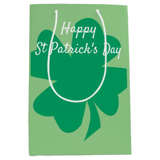 Happy St Patrick's Day Shamrock Leaf Irish Custom Medium Cadeauzakje (Voorkant)