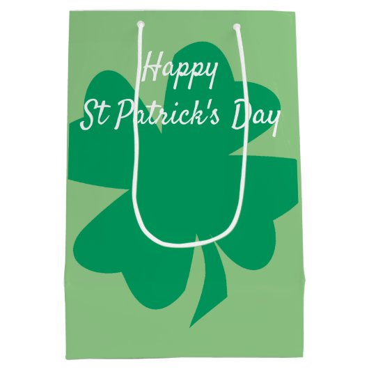 Happy St Patrick's Day Shamrock Leaf Irish Custom Medium Cadeauzakje (Achterkant)
