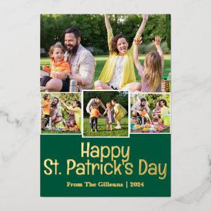 Happy St. patrick's day Shamrocks familie 4 foto Folie Feestdagenkaart