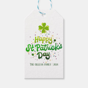 Happy St. Patrick's day Shamrocks familienaam Cadeaulabel