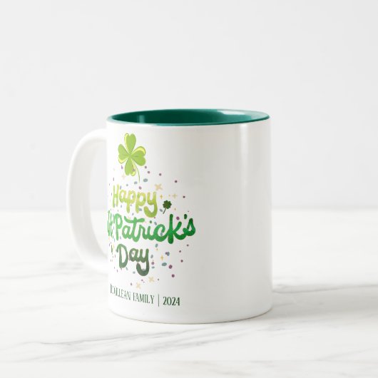 Happy St. Patrick's day Shamrocks familienaam Tweekleurige Koffiemok (Voorkant links)