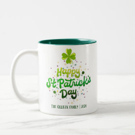 Happy St. Patrick's day Shamrocks familienaam Tweekleurige Koffiemok