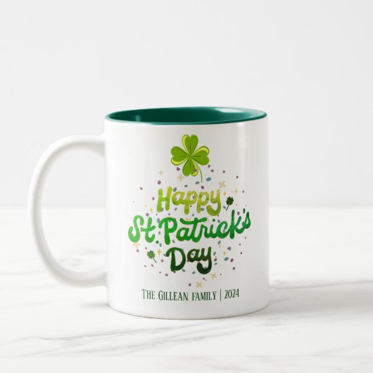 Happy St. Patrick's day Shamrocks familienaam Tweekleurige Koffiemok (Links)