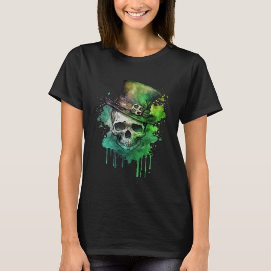 Happy St Patricks Day Skull C Green Shamrock 10 T-shirt (Voorkant)