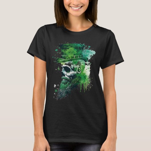 Happy St Patricks Day Skull C Green Shamrock  12 T-shirt (Voorkant)