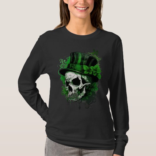 Happy St Patricks Day Skull C Green Shamrock  3 T-shirt (Voorkant)