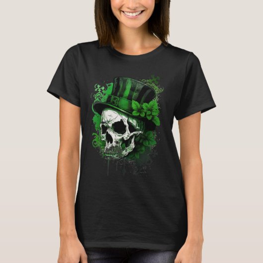 Happy St Patricks Day Skull C Green Shamrock  3 T-shirt (Voorkant)