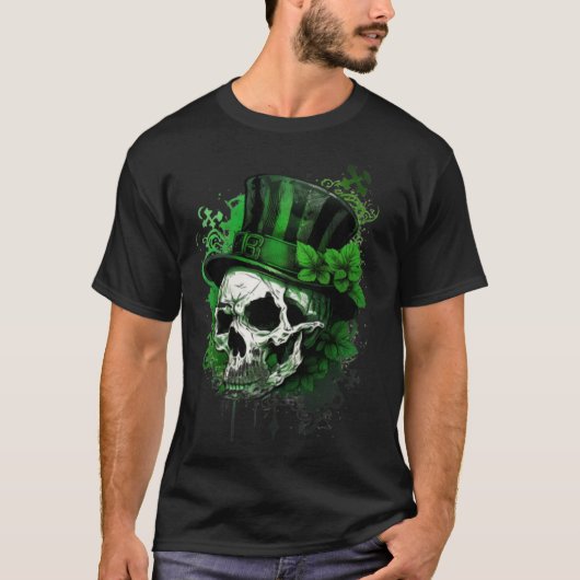 Happy St Patricks Day Skull C Green Shamrock  3 T-shirt (Voorkant)