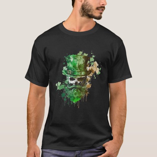 Happy St Patricks Day Skull C Green Shamrock  8 T-shirt (Voorkant)
