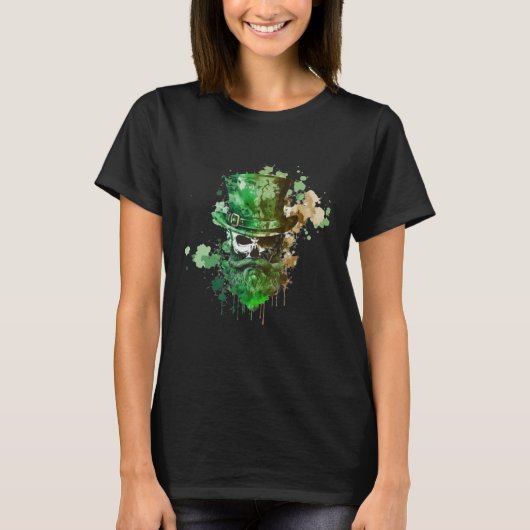 Happy St Patricks Day Skull C Green Shamrock 8 T-shirt (Voorkant)