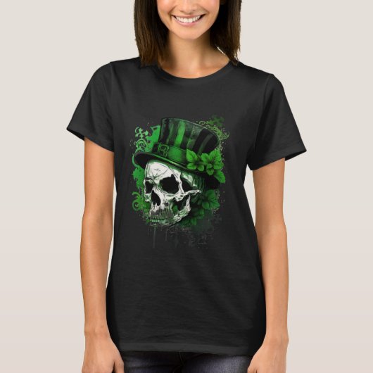 Happy St Patricks Day Skull C Green Shamrock 9 T-shirt (Voorkant)