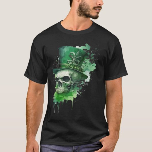 Happy St Patricks Day Skull C Green Shamrock T-shirt (Voorkant)