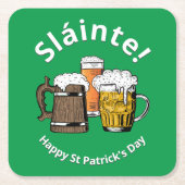 HAPPY ST PATRICK'S DAY Sláinte Cartoon Beers GREEN Kartonnen Onderzetters (Voorkant)