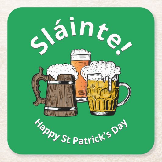 HAPPY ST PATRICK'S DAY Sláinte Cartoon Beers GREEN Kartonnen Onderzetters (Voorkant)