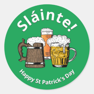 Happy St Patricks Day Sláinte Green Cartoon Beers Ronde Sticker