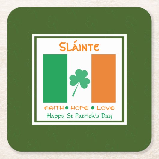 HAPPY ST PATRICK'S DAY Sláinte Shamrock Irish Kartonnen Onderzetters (Voorkant)
