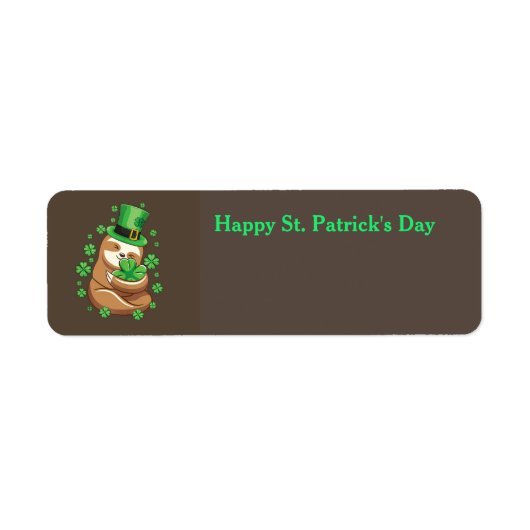 Happy St. Patrick's Day Sloth-adreslabel Etiket (Voorkant)