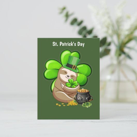 Happy St. Patrick's Day Sloth briefkaart (Staand voorkant)