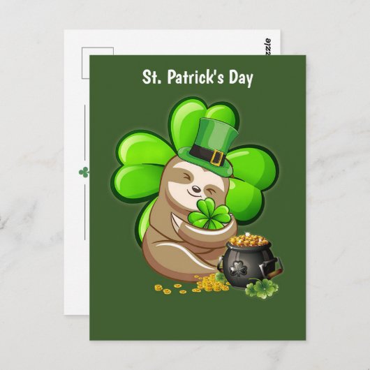 Happy St. Patrick's Day Sloth briefkaart (Voorkant / Achterkant)