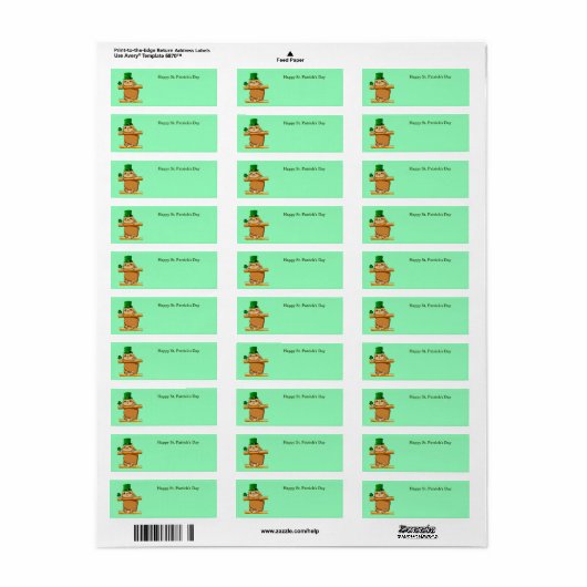 Happy St. Patrick's Day sloth return address label (Full Sheet)