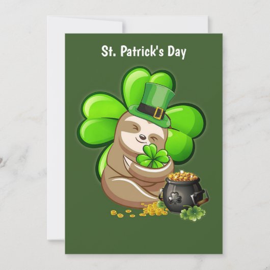 Happy St. Patrick's Day Sloth-uitnodiging Kaart (Voorkant)