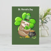 Happy St. Patrick's Day Sloth-uitnodiging Kaart (Staand voorkant)