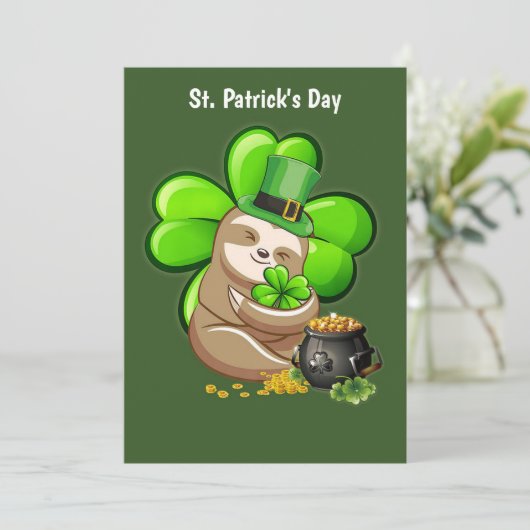 Happy St. Patrick's Day Sloth-uitnodiging Kaart (Staand voorkant)