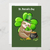 Happy St. Patrick's Day Sloth-uitnodiging Kaart (Voorkant / Achterkant)
