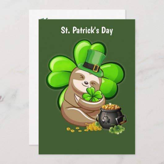 Happy St. Patrick's Day Sloth-uitnodiging Kaart (Voorkant / Achterkant)