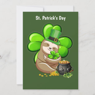 Happy St. Patrick's Day Sloth-uitnodiging Kaart