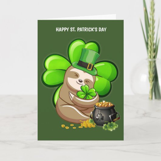 Happy St. Patrick's Day Sloth Wenskaart Kaart (Voorkant)