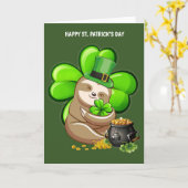 Happy St. Patrick's Day Sloth Wenskaart Kaart (Gele Bloem)