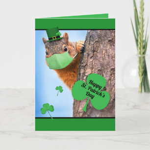 Happy St Patrick's Day Squirrel in Covid Face Mask Feestdagen Kaart