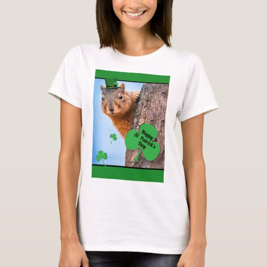 Happy St. Patrick's Day Squirrel in Pet Humor T-shirt (Voorkant)