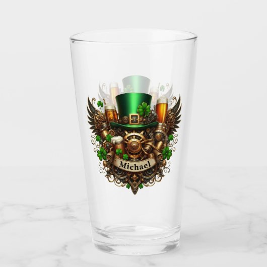Happy St Patricks Day Steampunk stijl gepersonalis Glas (Voorkant)
