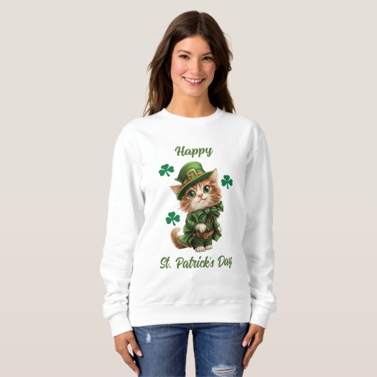 Happy St. Patrick's Day Sweatshirt voor kattenlief (Voorkant volledig)