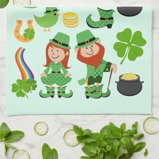 Happy St. Patrick's Day-symbolen en -tekens Theedoek (Gevouwen)