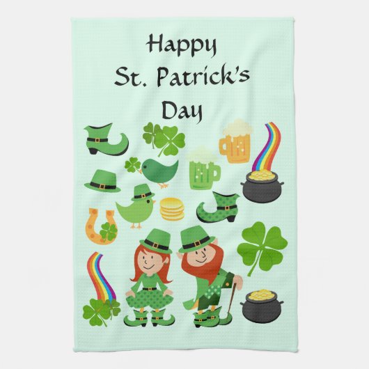 Happy St. Patrick's Day-symbolen en -tekens Theedoek (Verticaal)