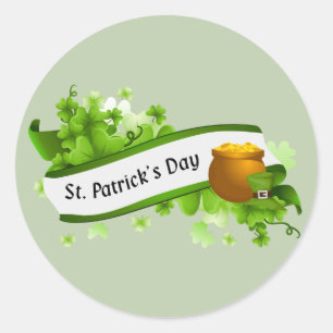 Happy St. Patrick's Day tekst en pot goud Ronde Sticker