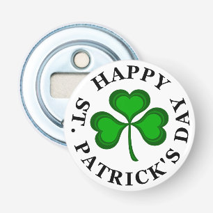 HAPPY ST. PATRICK'S DAY Tekst groene klaver Shamro Button Flesopener