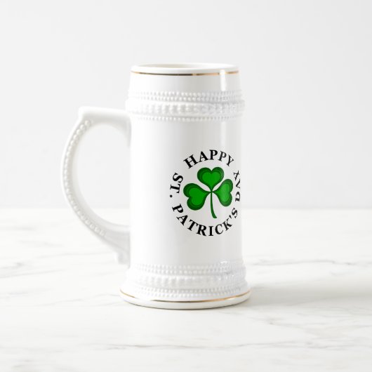 HAPPY ST. PATRICK'S DAY Tekst met groene Shamrock Bierpul (Links)