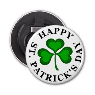 HAPPY ST. PATRICK'S DAY Text Green Clover Shamrock Button Flesopener
