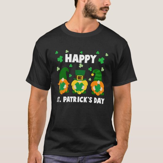 Happy St Patrick's Day Three Gnome Irish Shamrock  T-shirt (Voorkant)